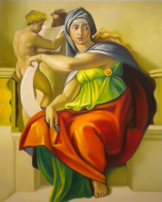 store falso d'autore Sibyl of Delphi - high quality + wooden frame di Michelangelo